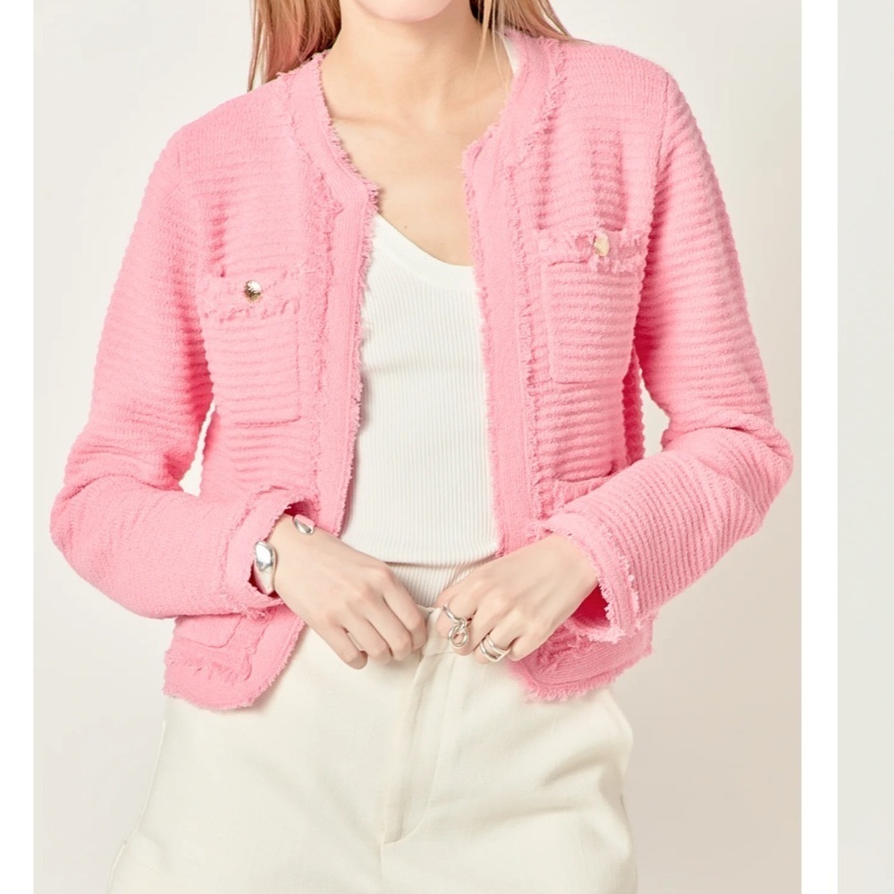 English Factory LUCY FRINGE DETAILED KNIT pink CARDIGAN size M
